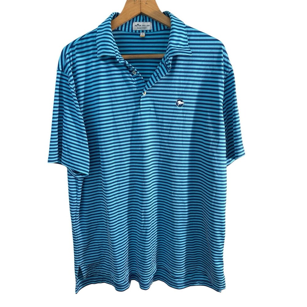 Peter Millar Summer Comfort Mens Golf Polo Blue Stripe Stretch 100% Cotton Large